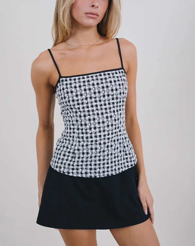 Jeiha Cami Top in Floral Gingham Black - Image 2