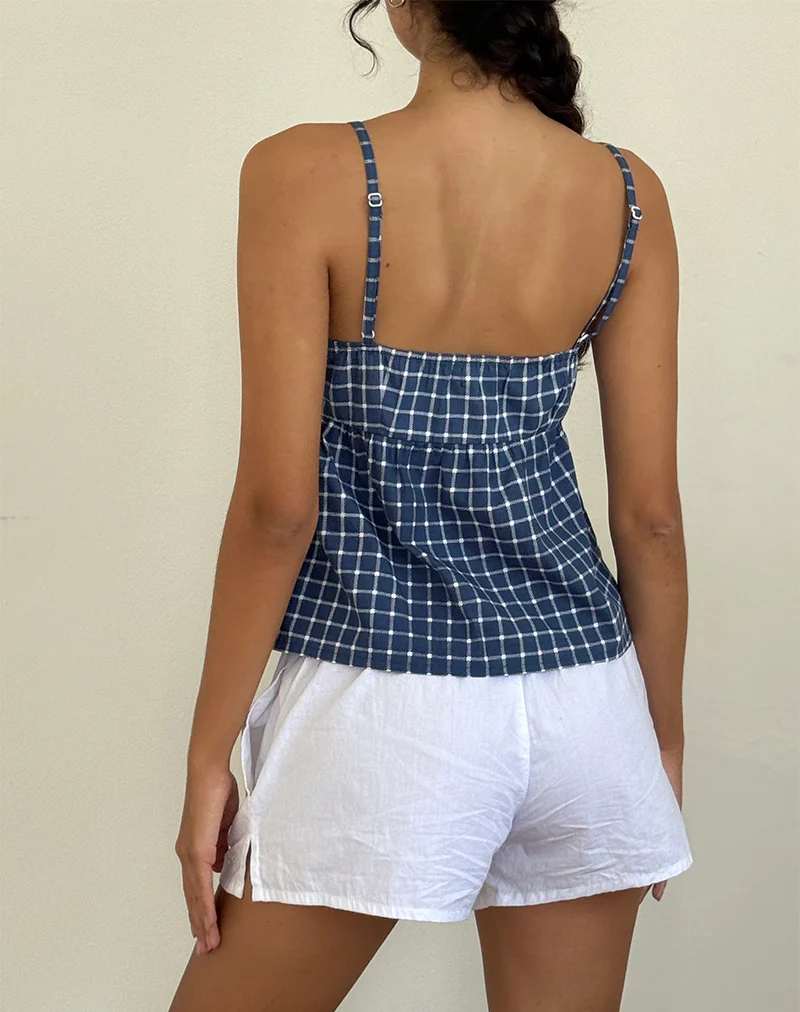Jeju Top in Navy Tartan Poplin - Image 2