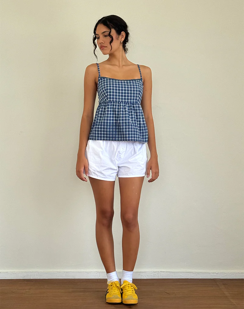 Jeju Top in Navy Tartan Poplin - Image 3