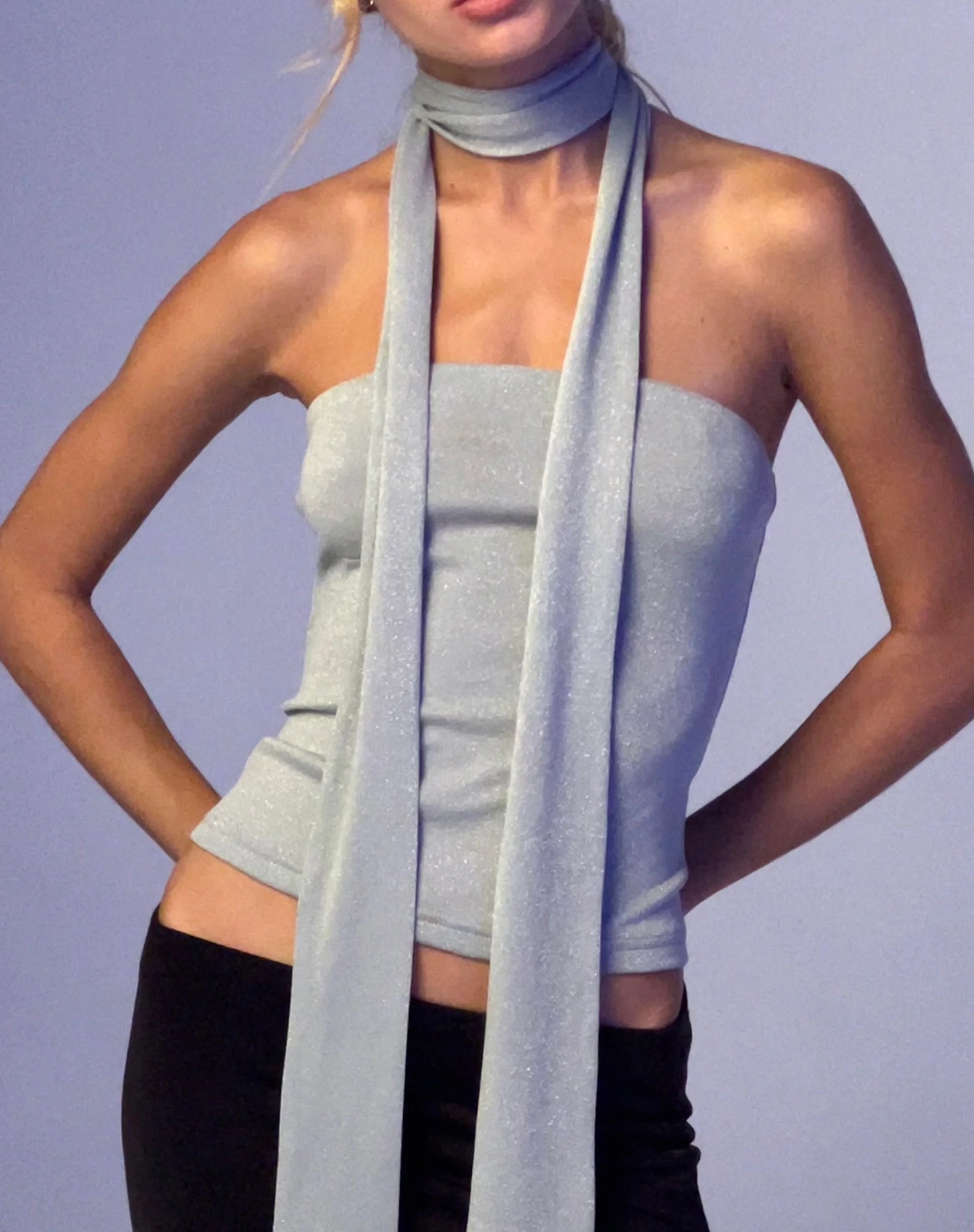 Jeldia Bandeau Top and Scarf Set in Silver - Image 3