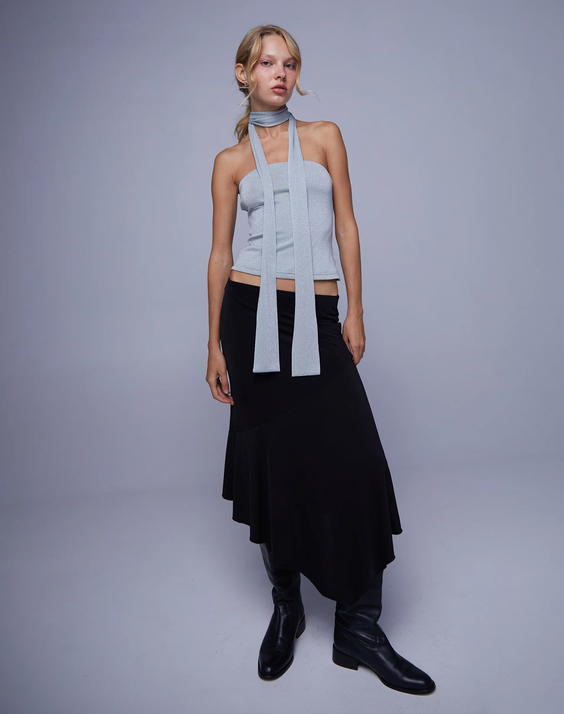 Jeldia Bandeau Top and Scarf Set in Silver - Image 4