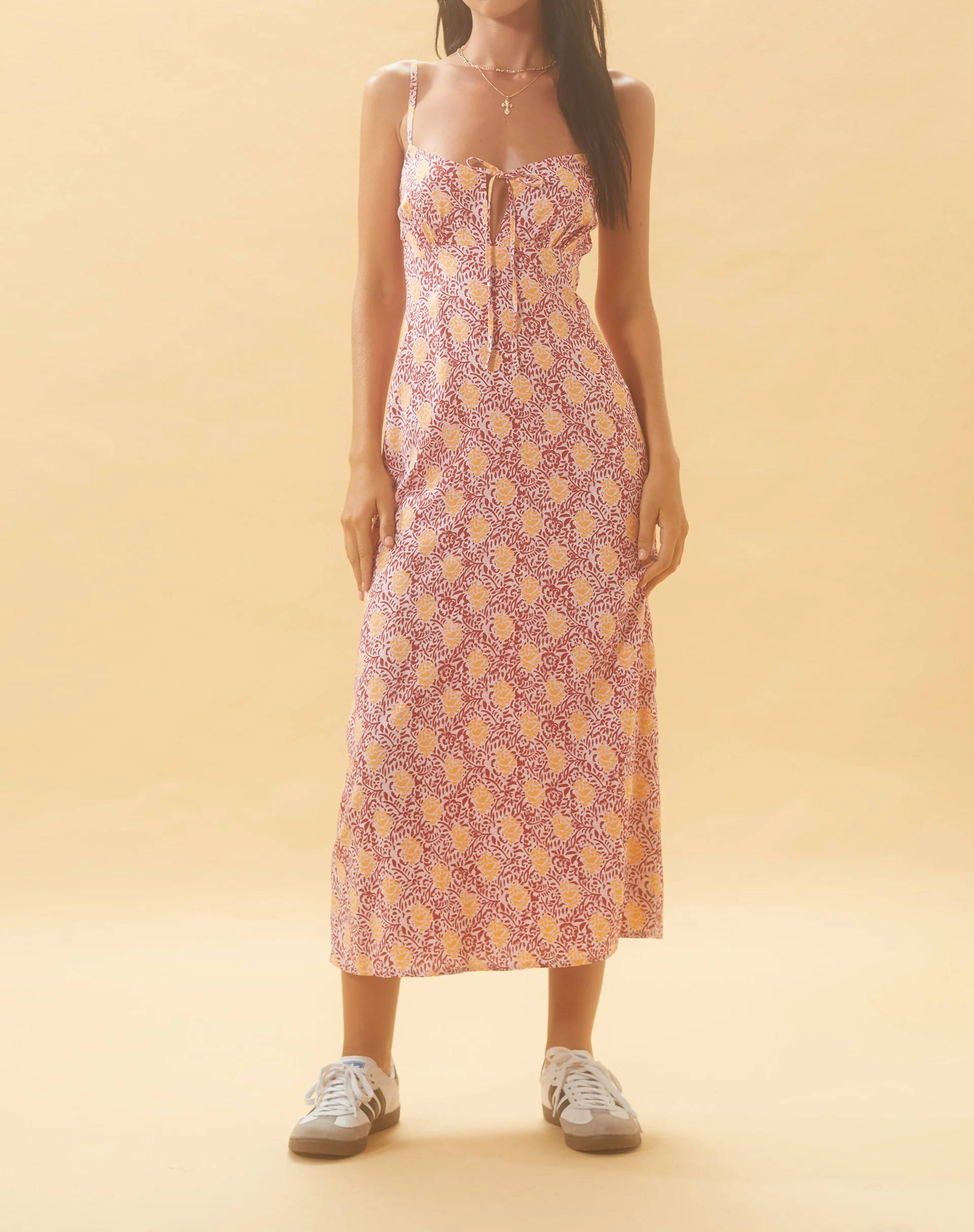 Jelika Midi Dress in Bohemian Batik Maroon Peach - Image 4