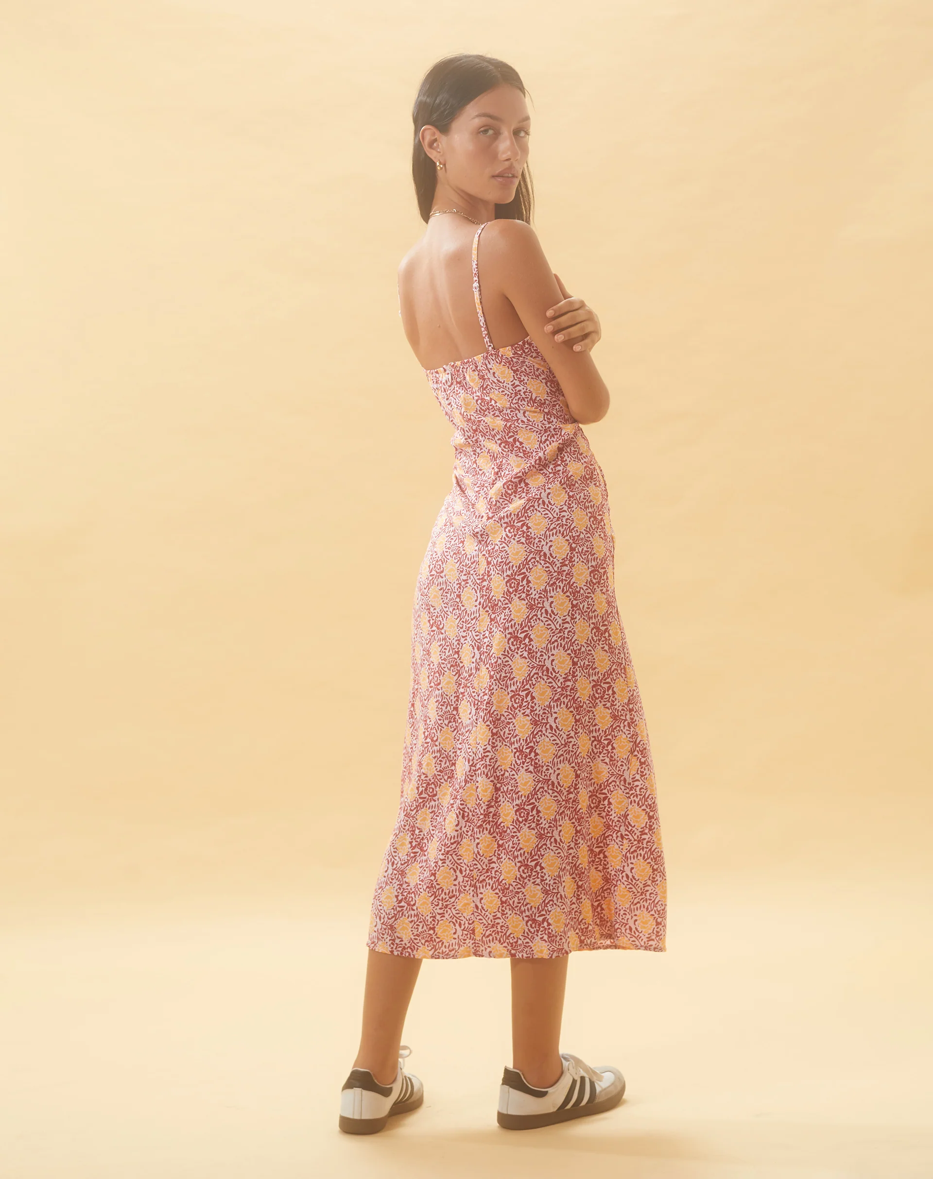 Jelika Midi Dress in Bohemian Batik Maroon Peach - Image 5
