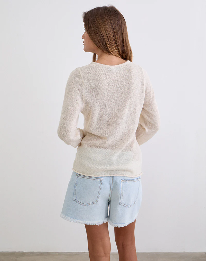 Jenya Long Sleeve Top in Knit Ecru - Image 3