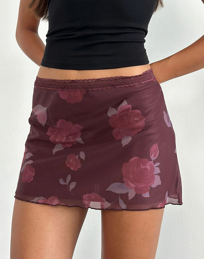 Jeor Mini Skirt in Blooming Rose Burgundy - Image 2