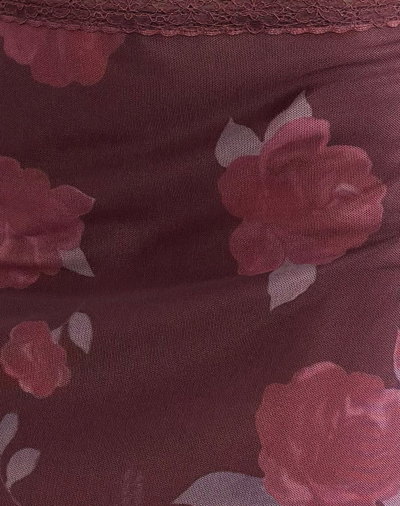 Jeor Mini Skirt in Blooming Rose Burgundy - Image 6