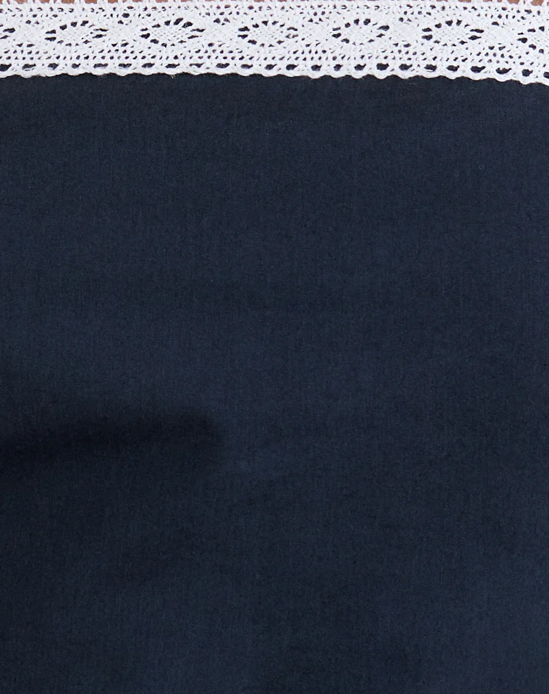 Jesamine Bandeau Dress in Dark Navy with Lace Trim - Image 7