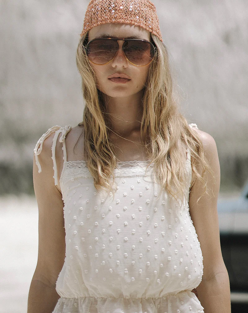 Jetlyn Top in Dobby Chiffon Cream with Lace Panel - Image 2