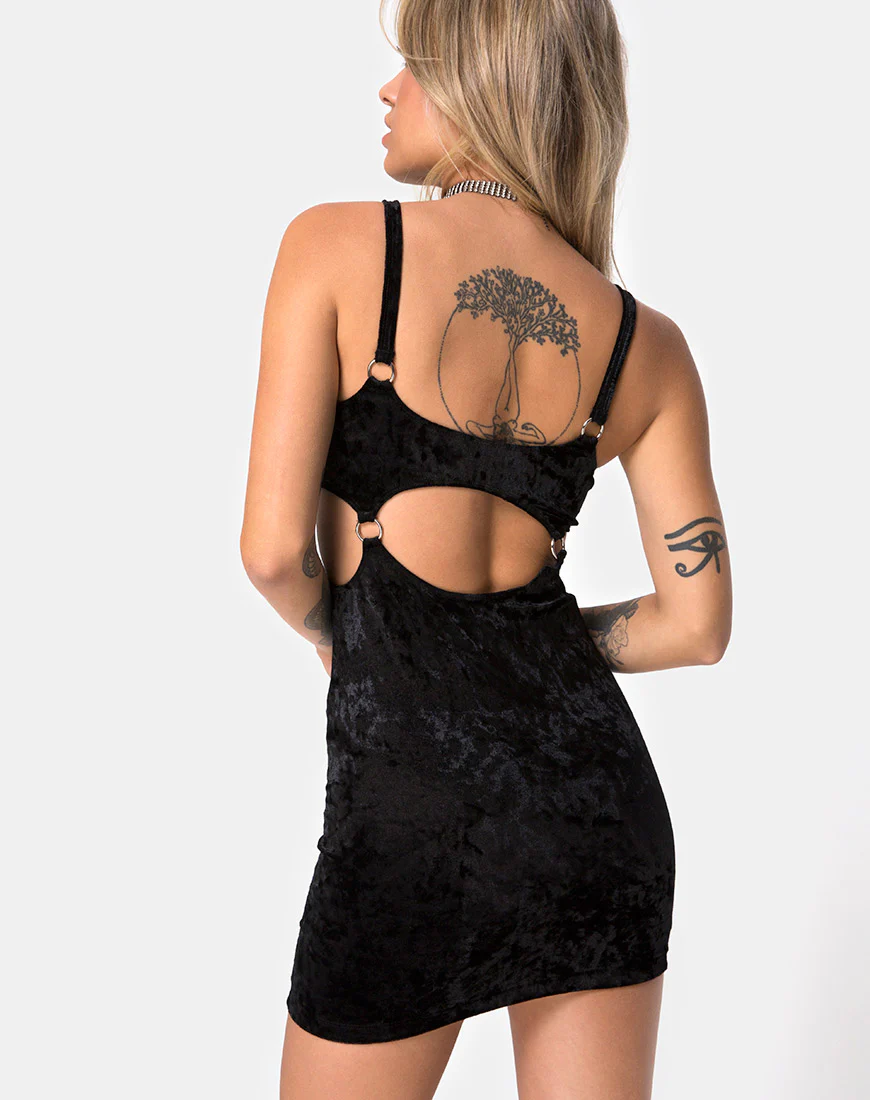 Jezabel Dress in Black Crushed Velvet - Image 2