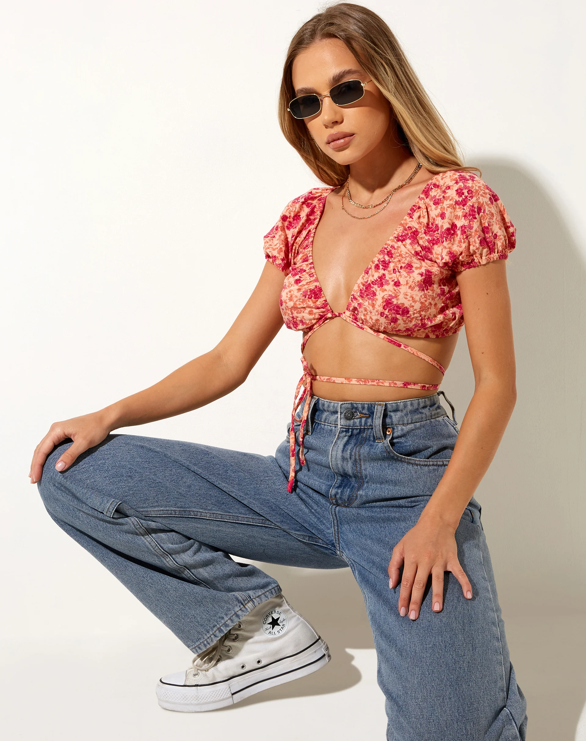 Jiena Crop Top in Dark Wild Flower Cantaloupe - Image 4