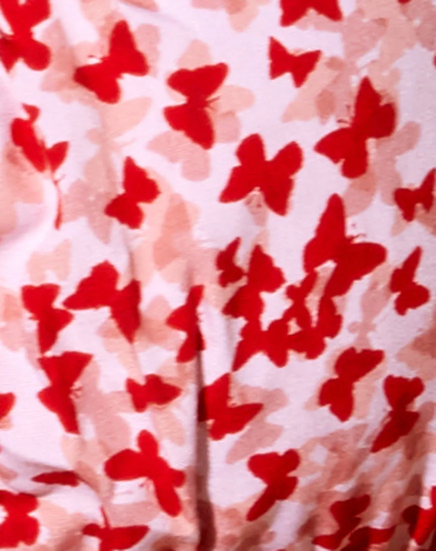 Jiha Crop Top in Ditsy Butterfly Peach and Red - Image 5
