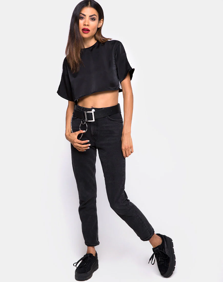 Jiho Crop Top in Black with Ivory Stripe - Image 3