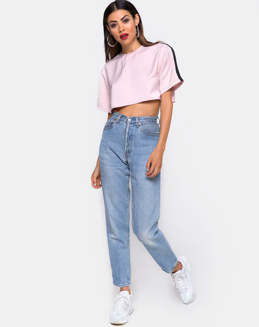 Jiho Crop Top in Blush with Black Stripe - Image 3