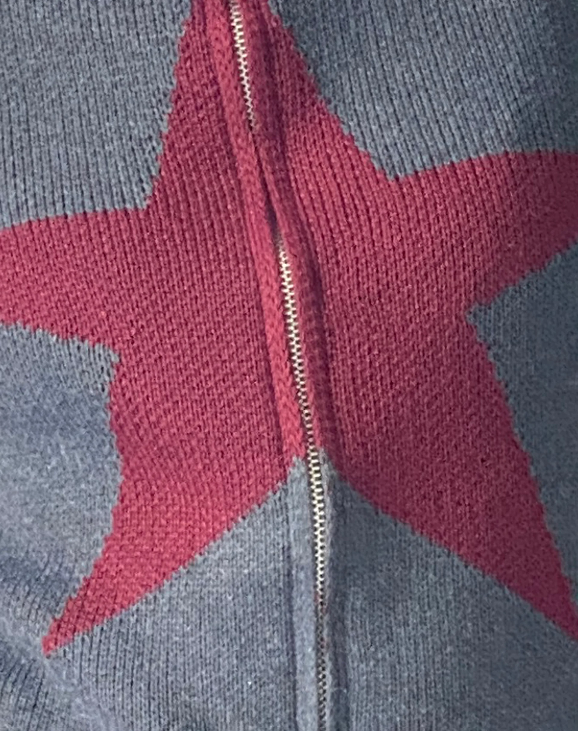 Jimena Zip Through Cardigan in Grey with Burgundy Star Motif - Image 6