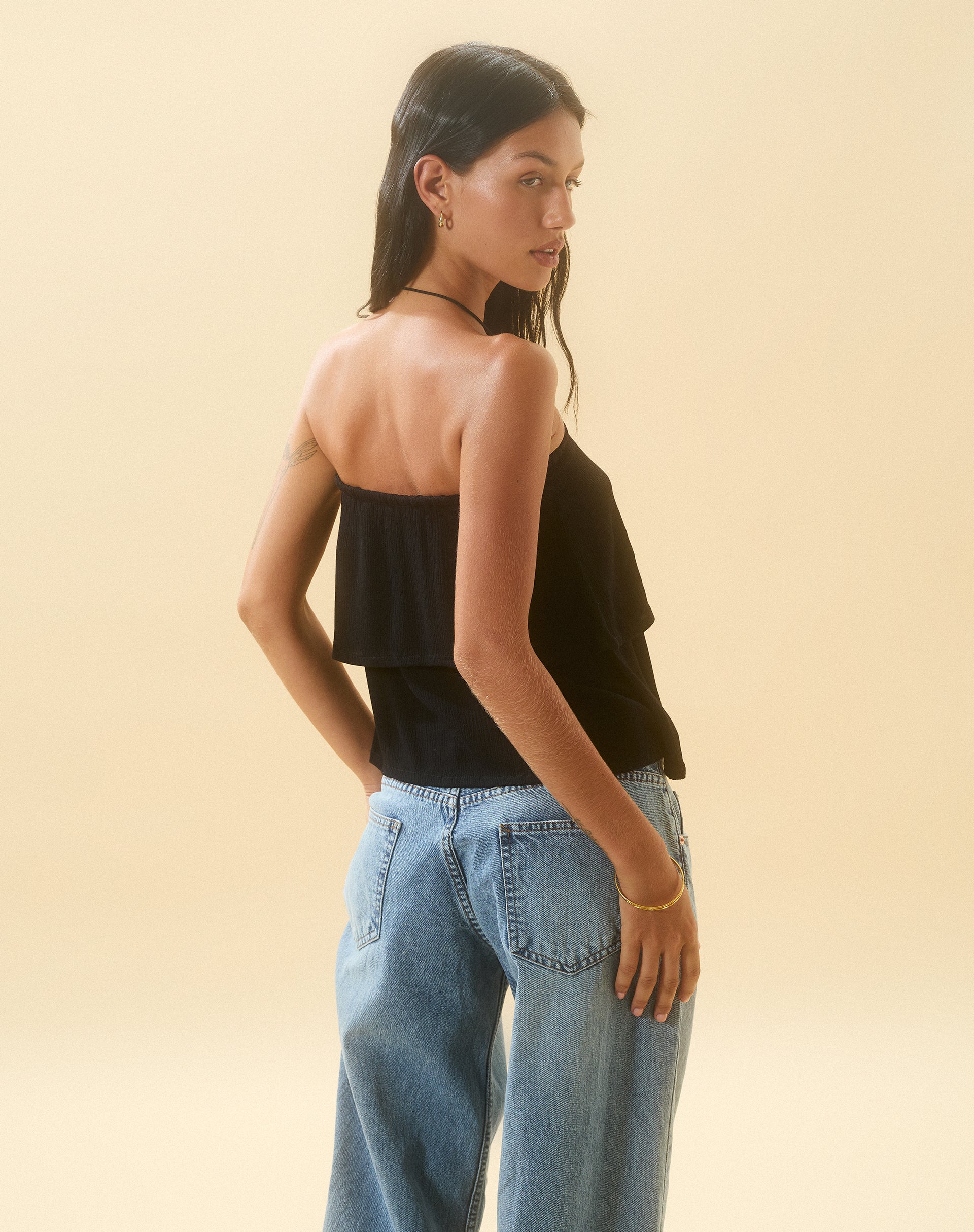 Jimin Layered Bandeau Top in Crinkle Black - Image 3