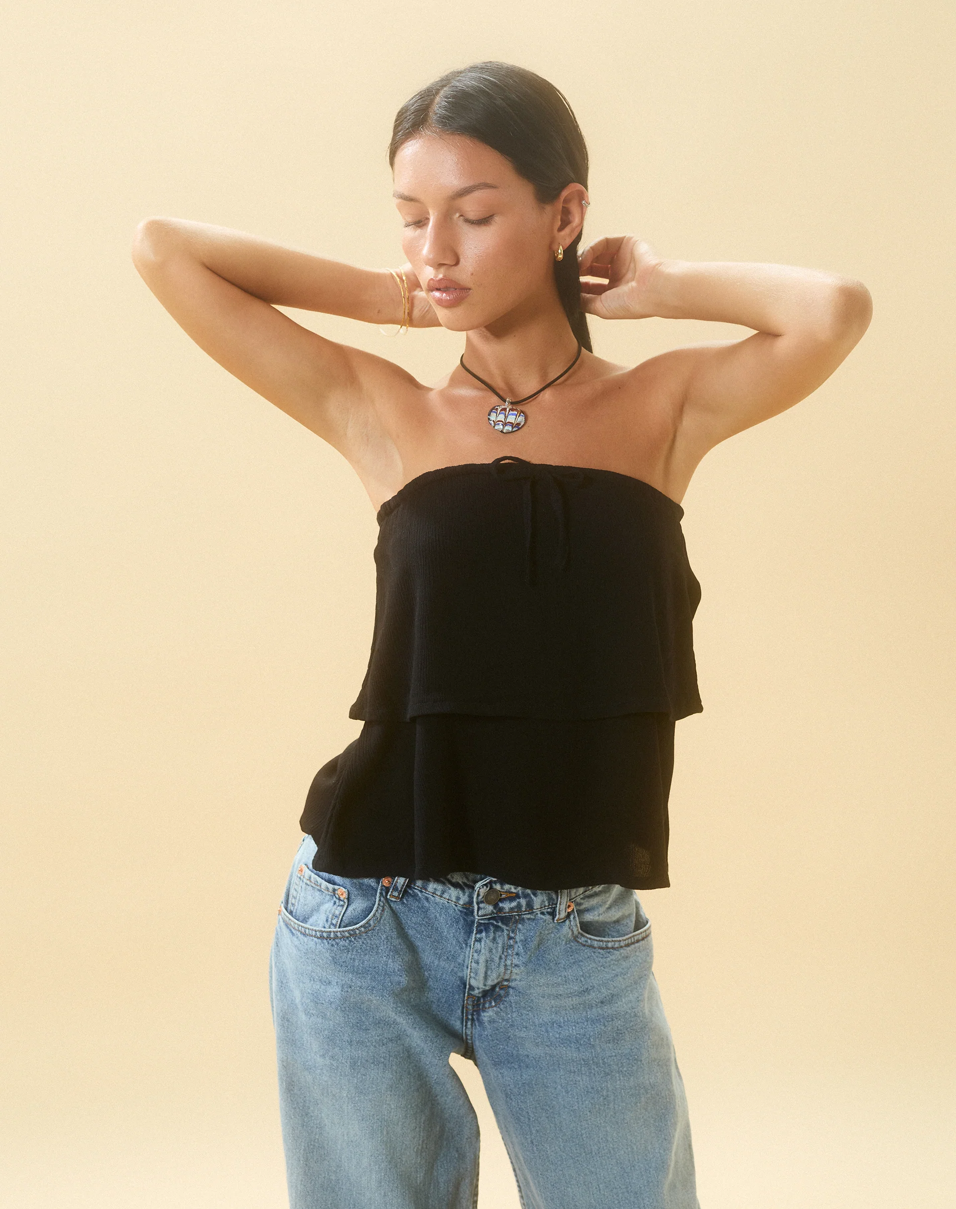 Jimin Layered Bandeau Top in Crinkle Black - Image 6