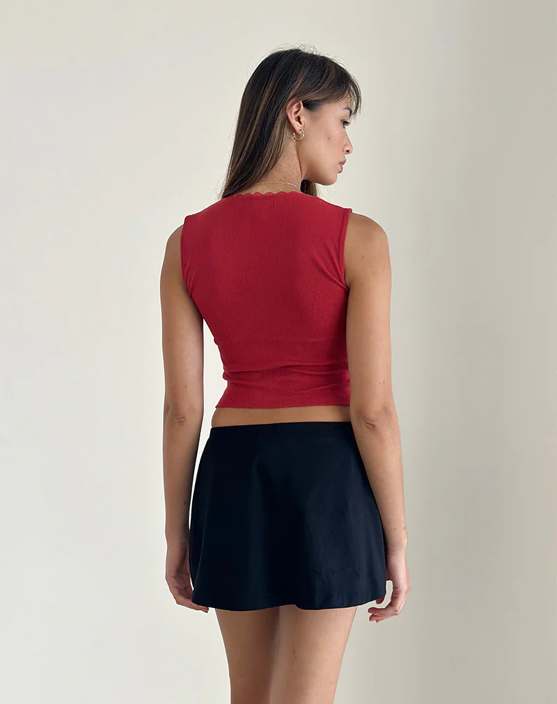Jinila Top In Adrenaline Red With Lace Trim And Bow - Image 4