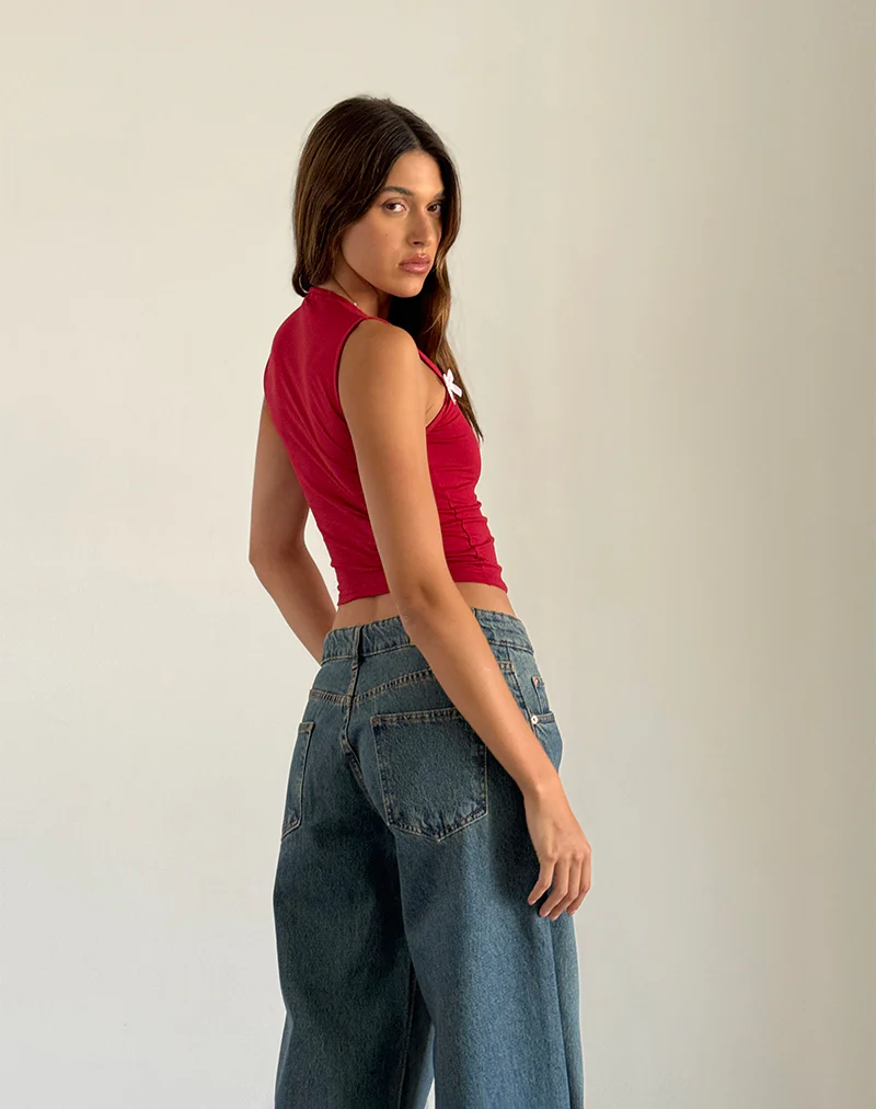 Jiniso Crop Top in Adrenaline Red with Pink Bows - Image 4