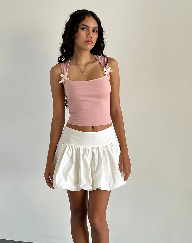 Jiniso Crop Top in Pink Lady with Ivory Bows - Image 3