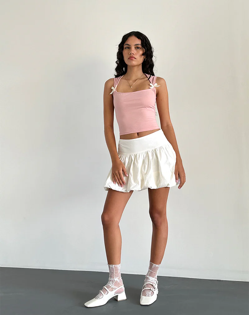 Jiniso Crop Top in Pink Lady with Ivory Bows - Image 5