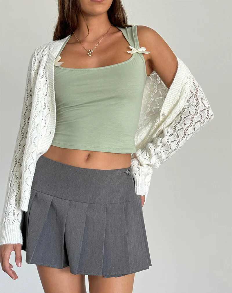Jiniso Crop Top in Sage with Ivory Bows - Image 3