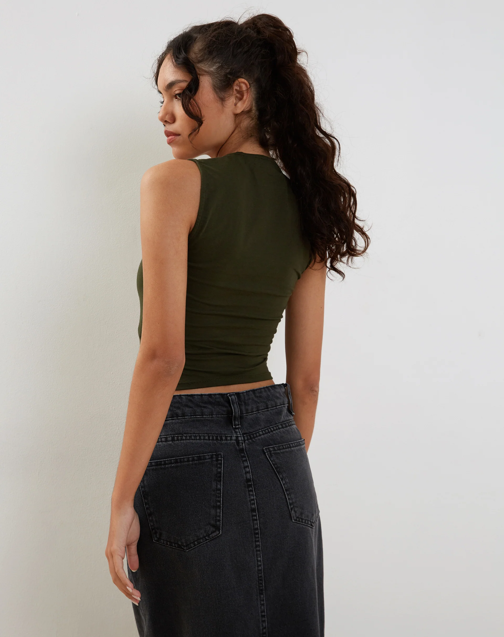Jinsu Crop Top in Lycra Olive - Image 3