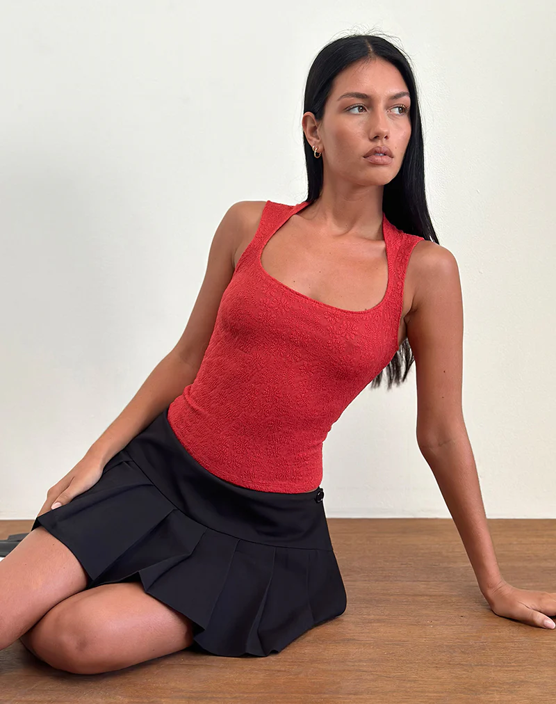 Jinsu Top in Textured Stretch Red - Image 2