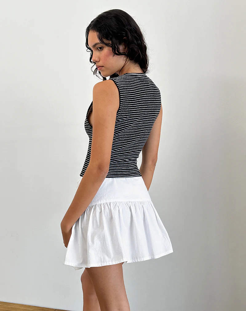 Jinsu Top in Black and White Stripe with Picot Trim - Image 4