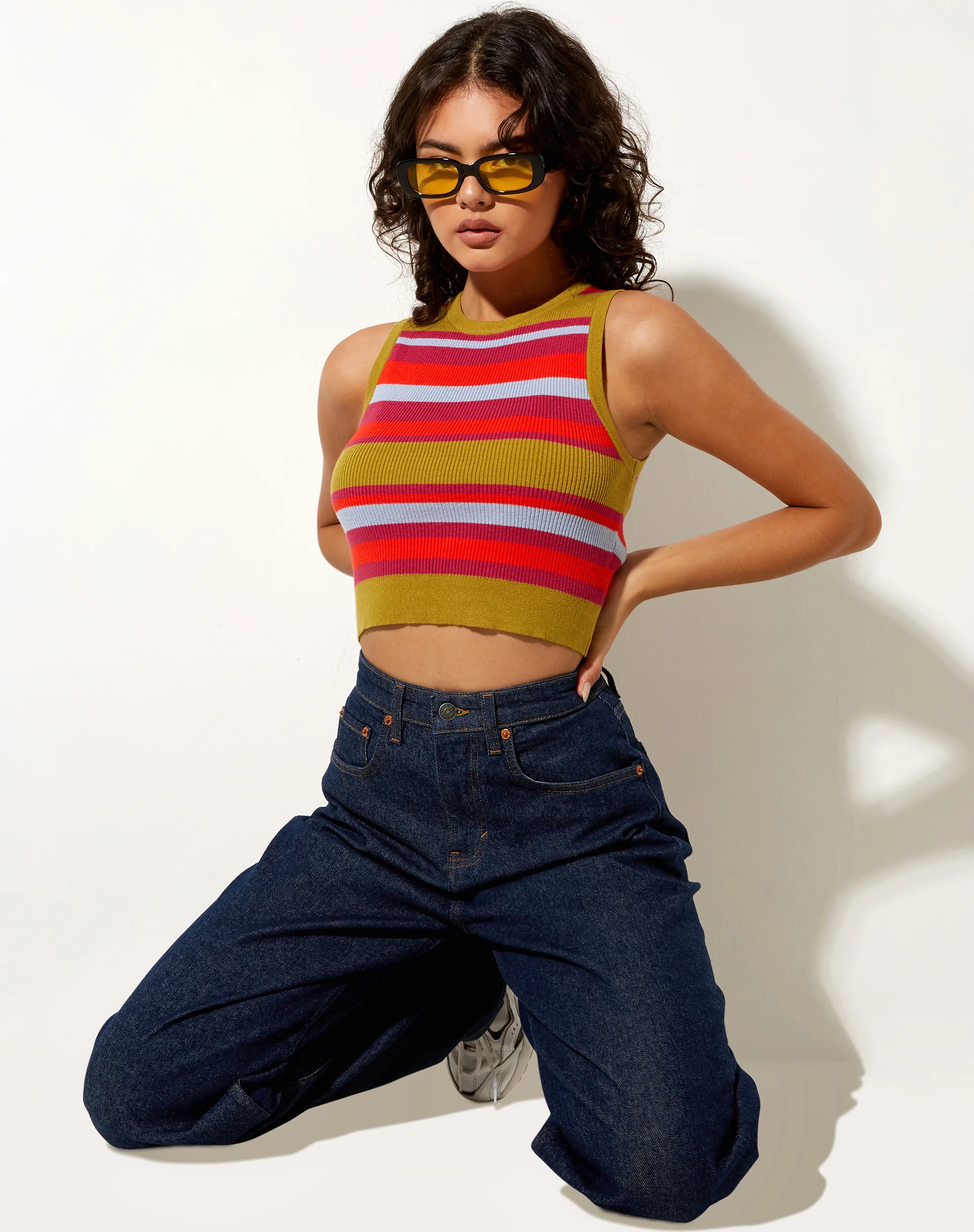 Jiony Vest Top in Stripe Palm Orange Purple and Blue - Image 4