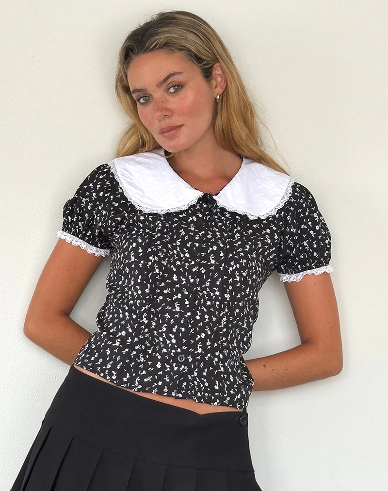 Jisoya Blouse in Black Ditsy Romance