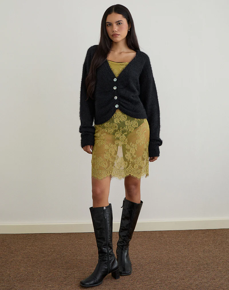 Jiyo Gathered Cardigan in Knit Black - Image 2