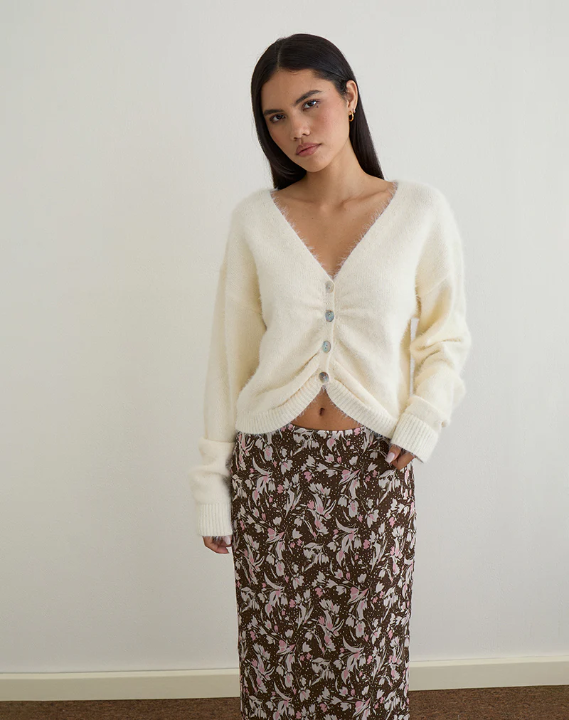 Jiyo Gathered Cardigan in Knit Ivory - Image 2