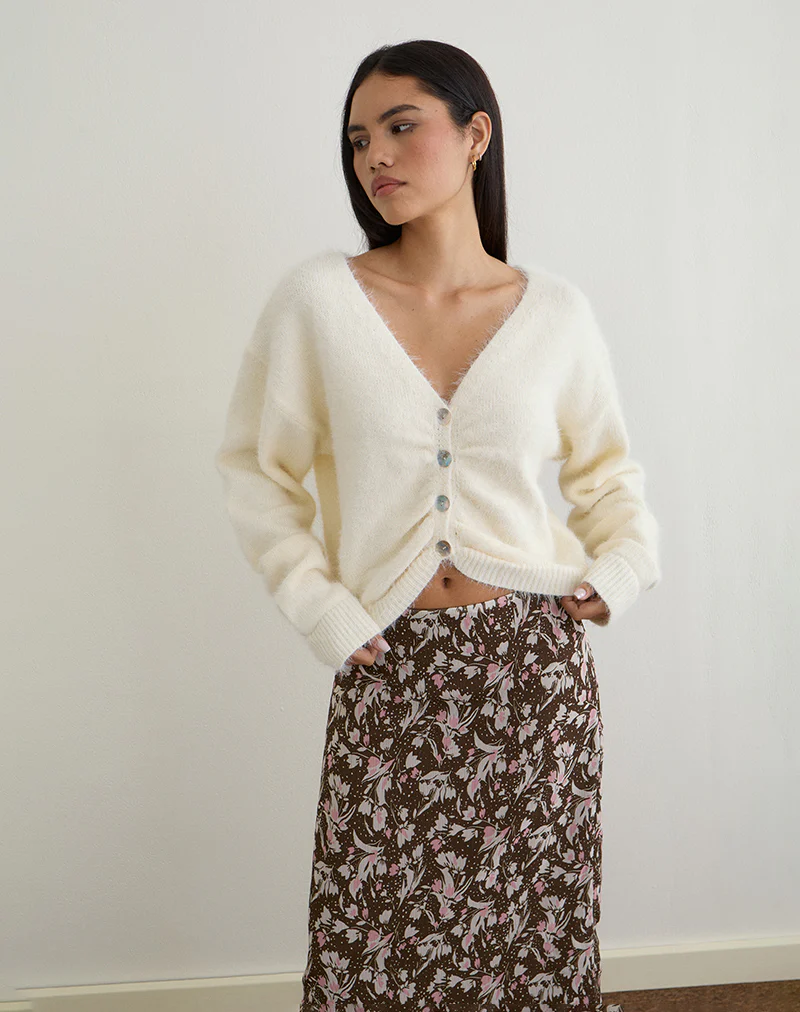 Jiyo Gathered Cardigan in Knit Ivory - Image 3