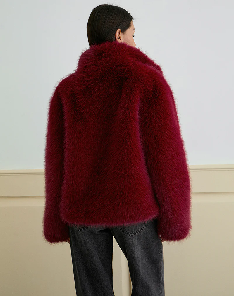 Joji Jacket in Faux Fur Cherry - Image 5