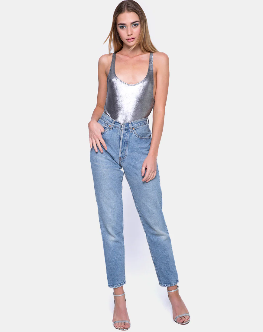 Jojo Bodice in Silver Metallic Drape Knit - Image 3