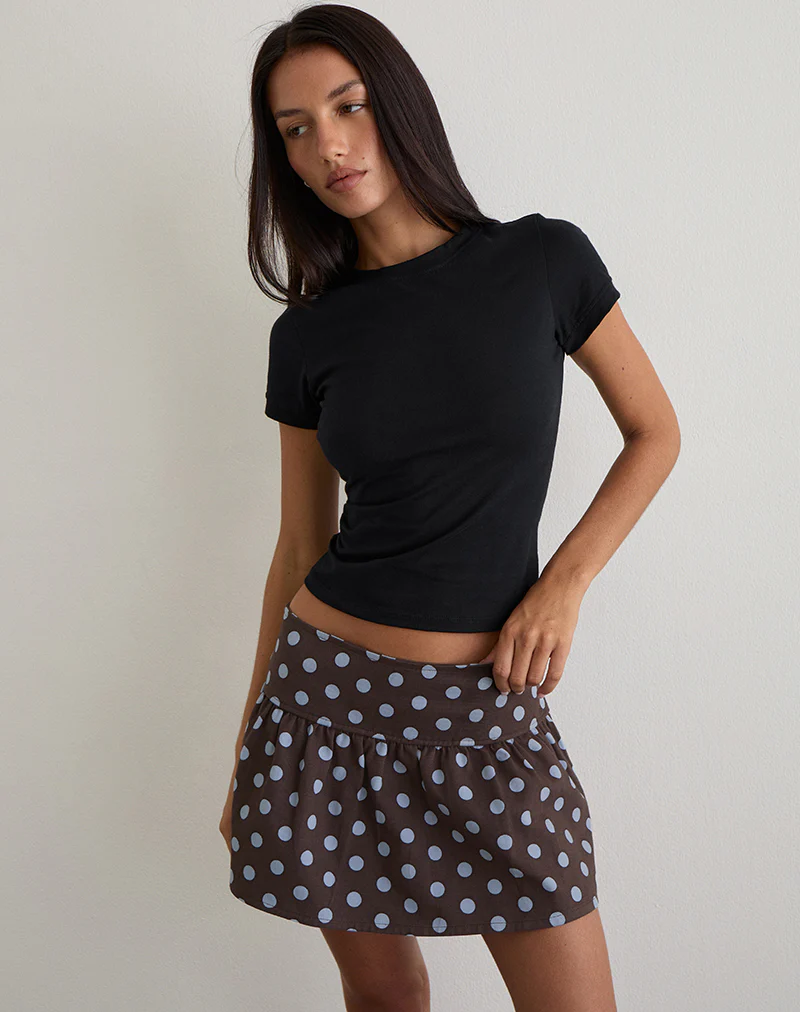 Jolea Pleated Mini Skirt in Mono Polka Brown - Image 2
