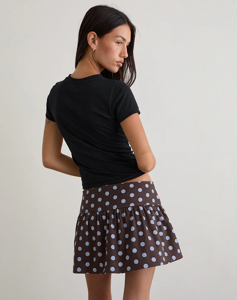Jolea Pleated Mini Skirt in Mono Polka Brown - Image 5