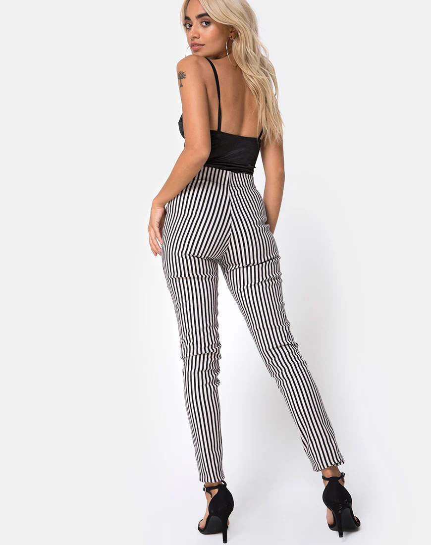 Jolim Trouser in Mini Pinstripe Black and Nude - Image 2
