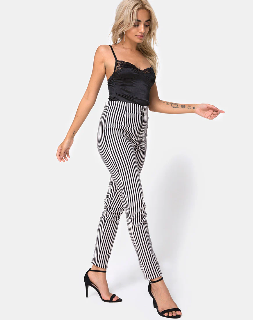 Jolim Trouser in Mini Pinstripe Black and Nude - Image 3