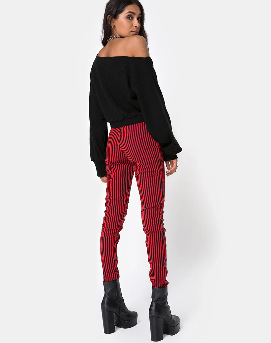 Jolim Trouser in Mini Stripe Red and Black - Image 2
