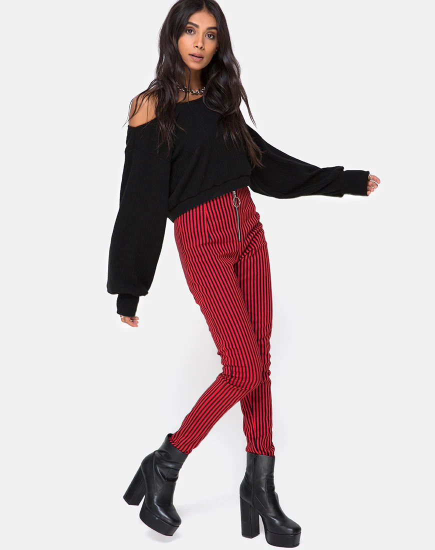 Jolim Trouser in Mini Stripe Red and Black - Image 3