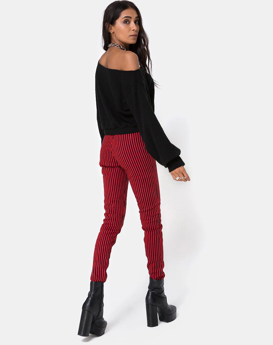 Jolim Trouser in Mini Stripe Red and Black - Image 4