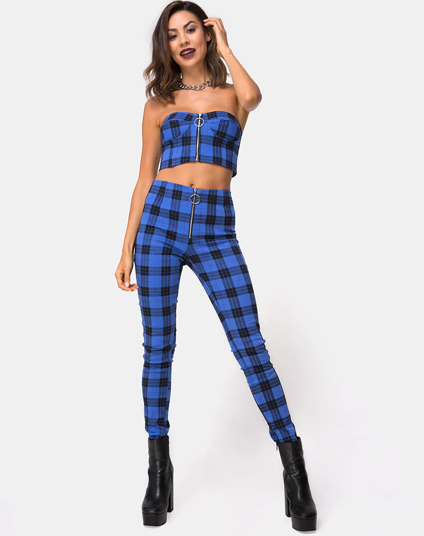 Jolim Tapered Trouser in Tartan Blue - Image 3