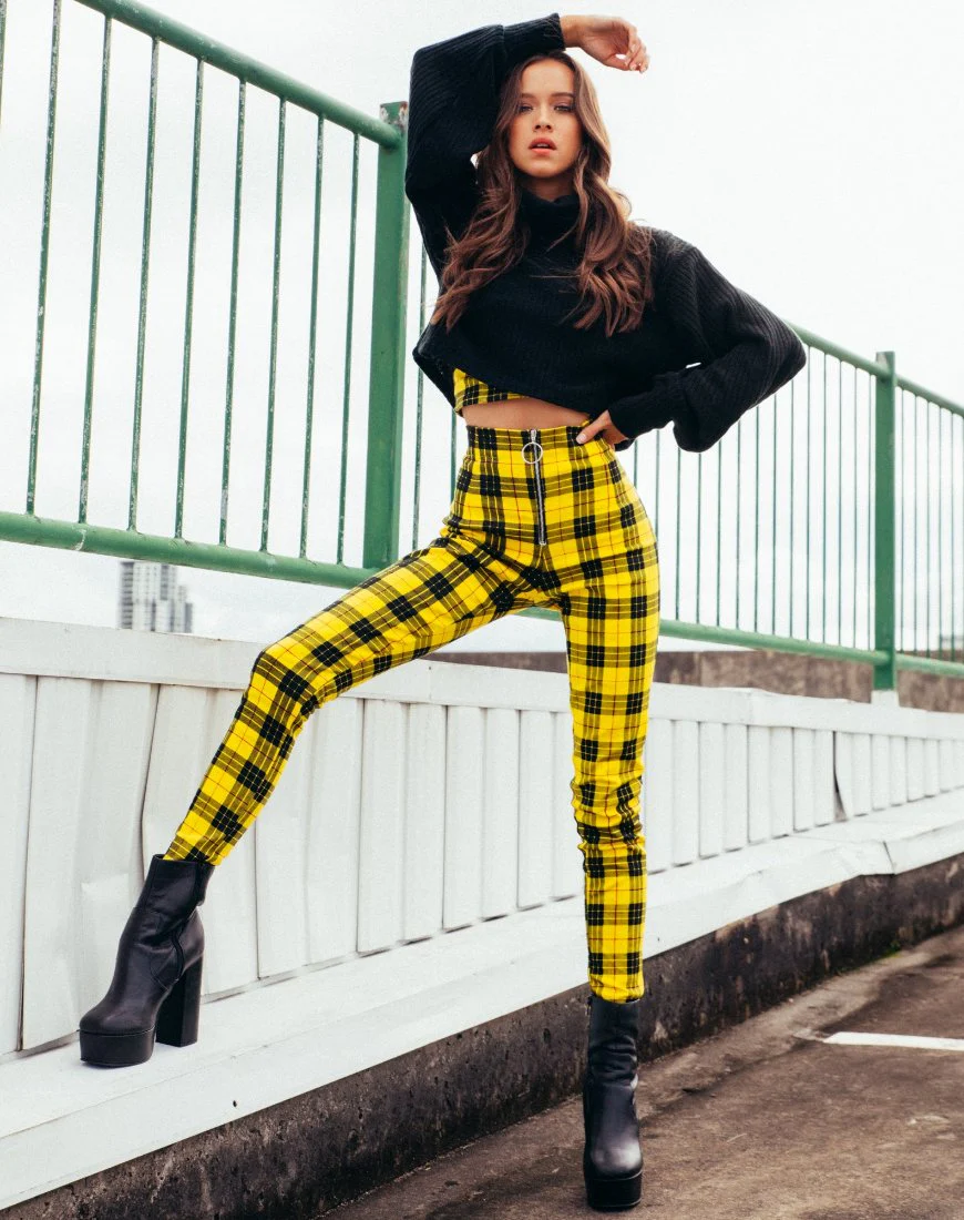 Jolim Tapered Trouser in Winter Plaid Yellow - Image 3