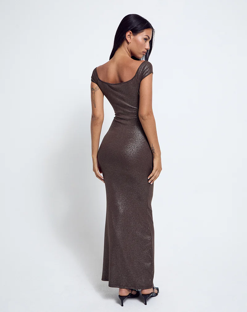 Jolita Maxi Dress in Brown Shimmer - Image 4