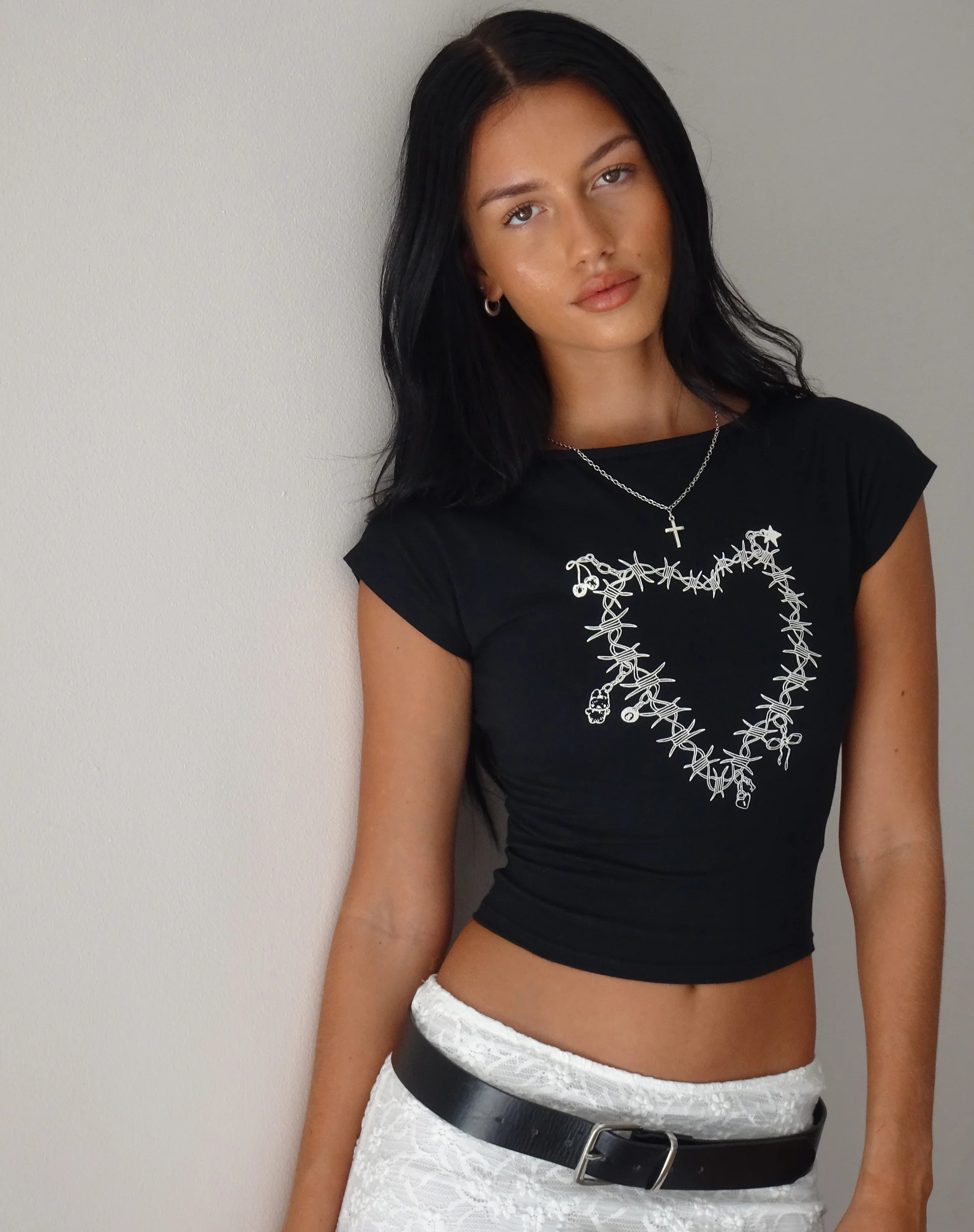 Jonnet Baby Tee in Black with Cutie Thorns Motif - Image 6
