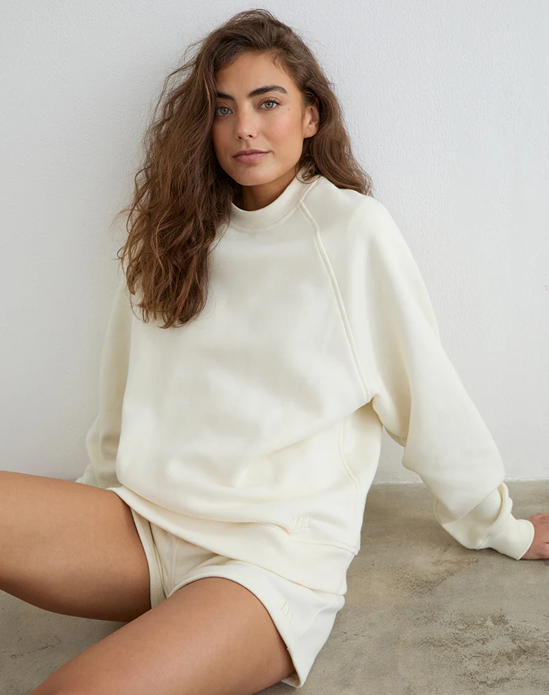 Jorai Sweater in Winter White with Tonal M Embroidery