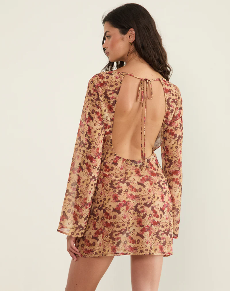 Jovia Mini Dress in Chiffon Rusty Flower - Image 2