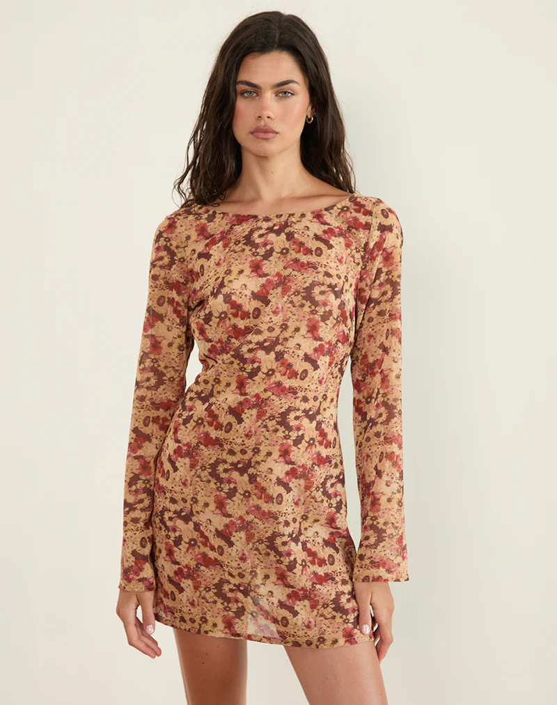 Jovia Mini Dress in Chiffon Rusty Flower - Image 3