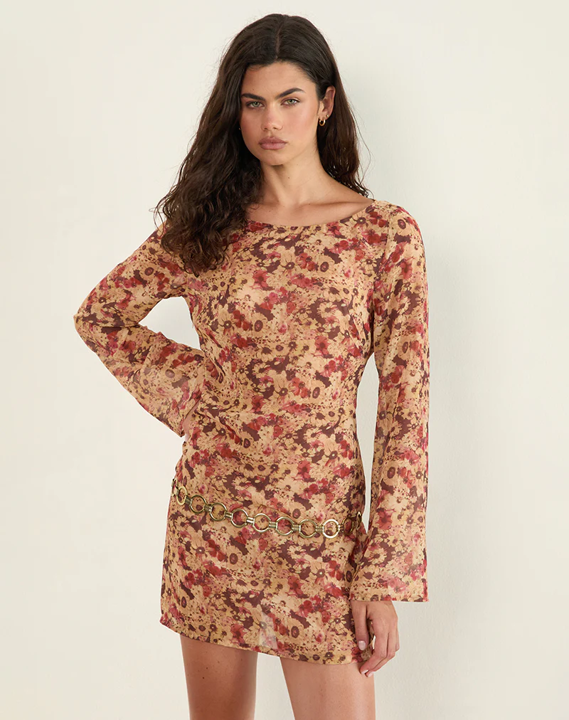 Jovia Mini Dress in Chiffon Rusty Flower - Image 4